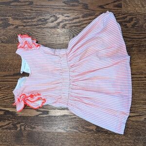 Crwwcuts Pink and White Striped Ruffle Sleeve Dress